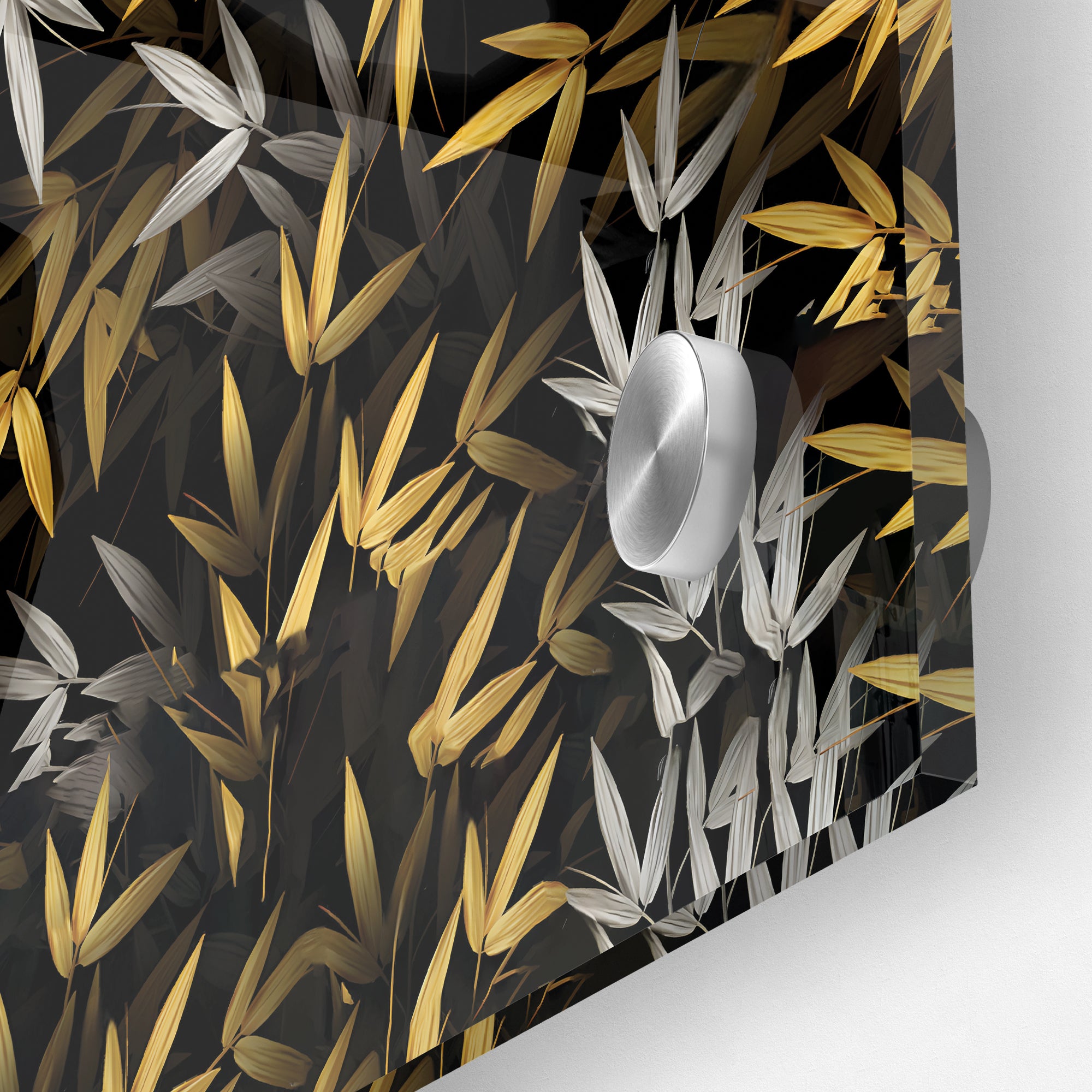 Golden Bamboo Leaves Morden Art Acrylic Painting