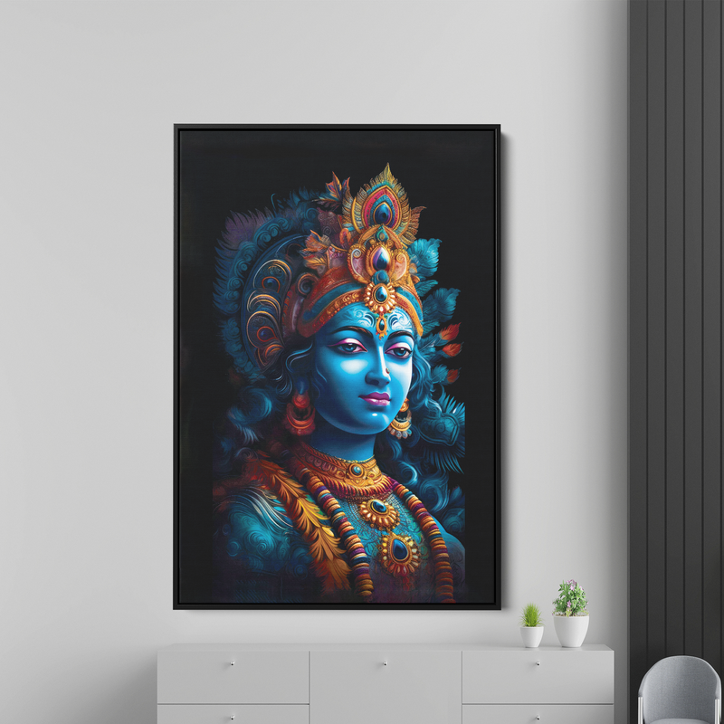 Lord Krishna wearing Peacock feathers Crown Canvas Wall Painting