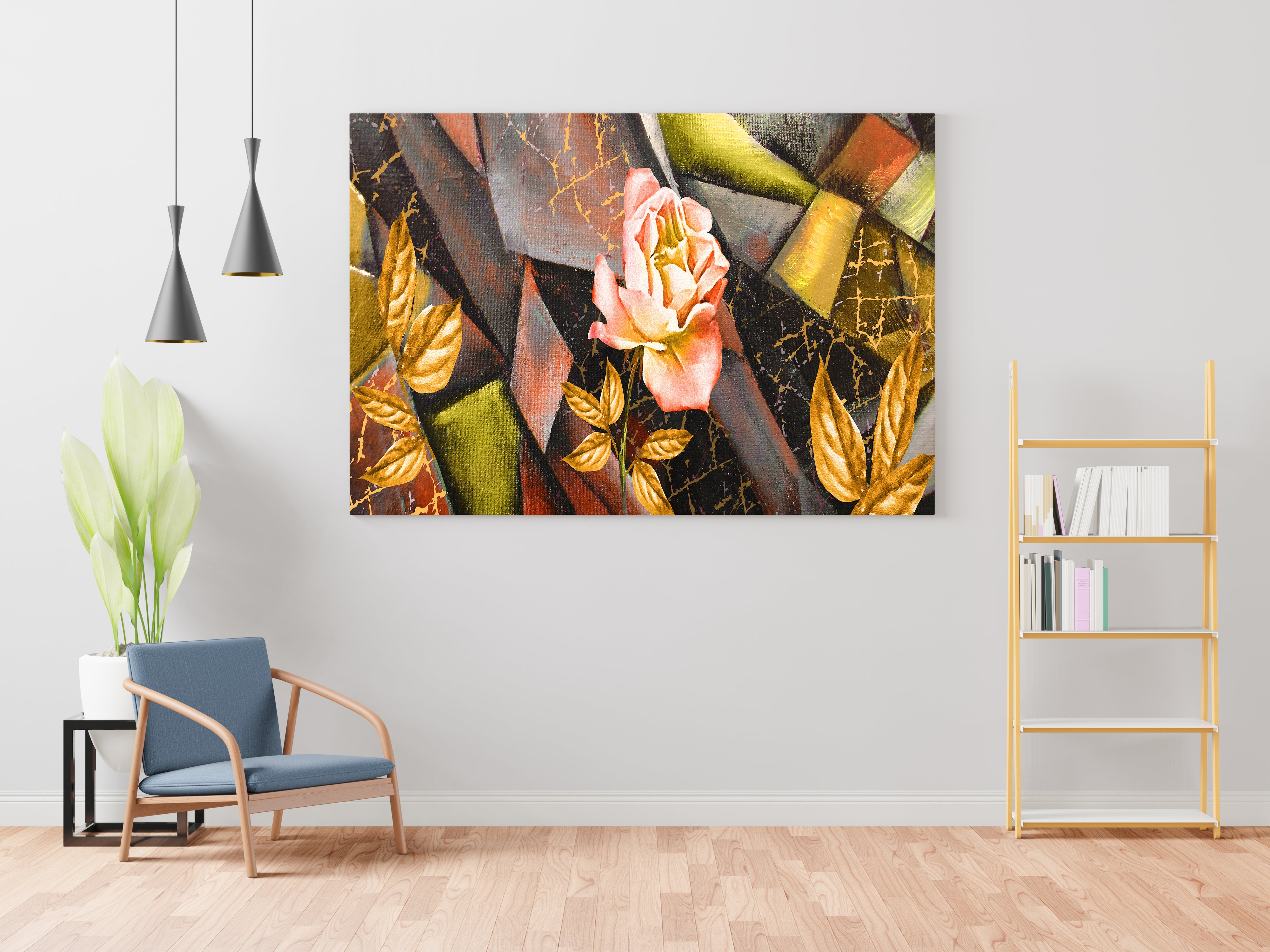 Abstract Yellow and Pink Rose Floral Canvas Wall Painting