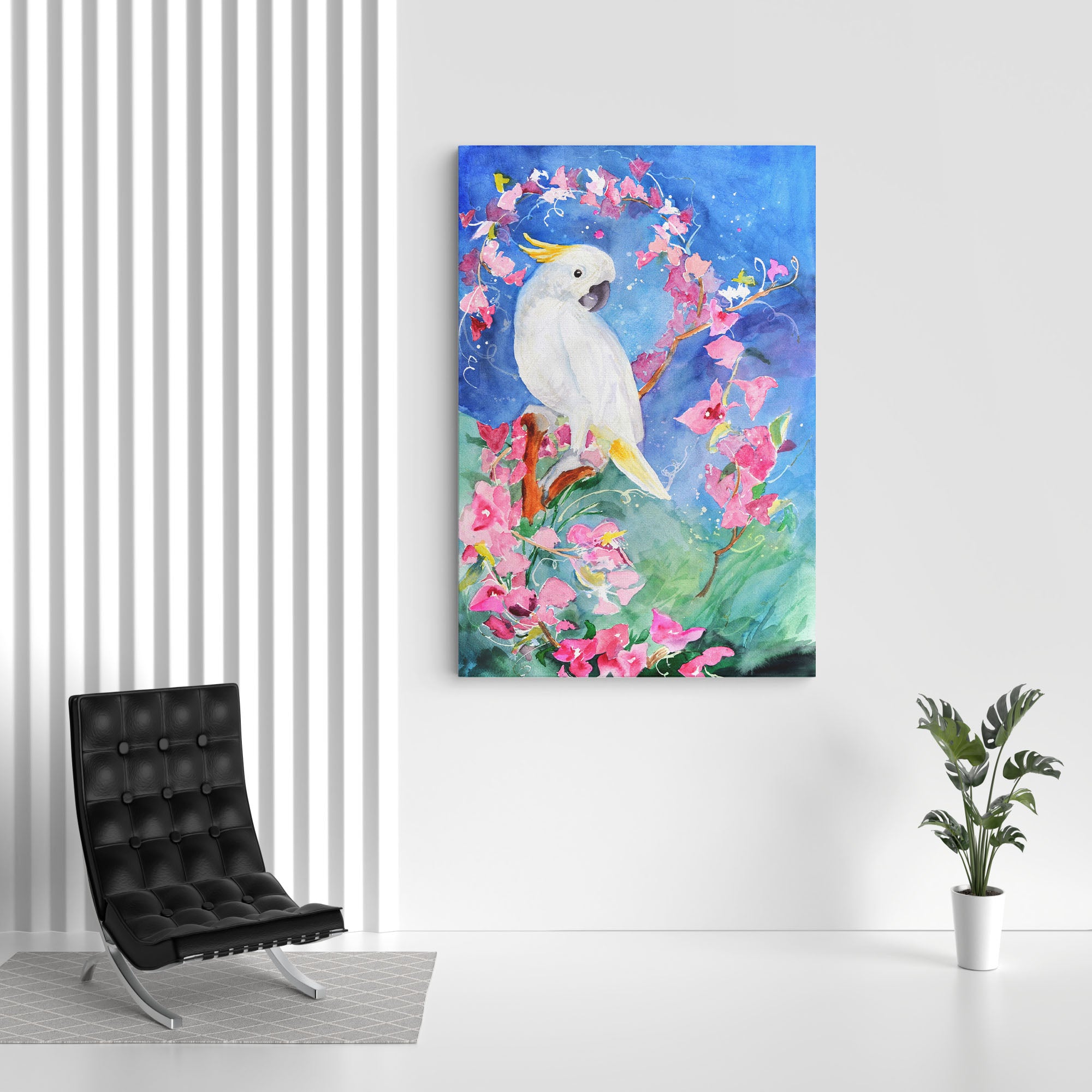 Beautiful Cockatoo Bird Flower Canvas Wall Painting