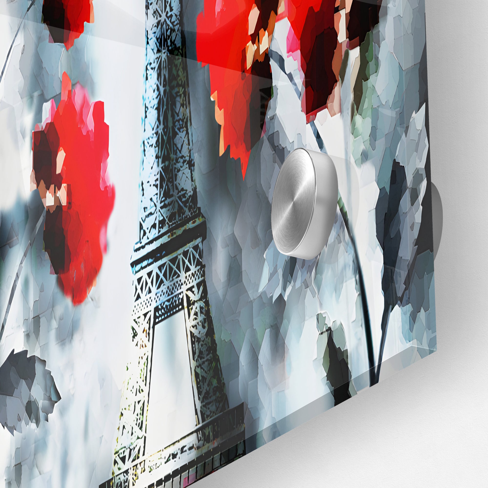 Modern Abstract Art Eiffel Tower And Flowers Acrylic Painting