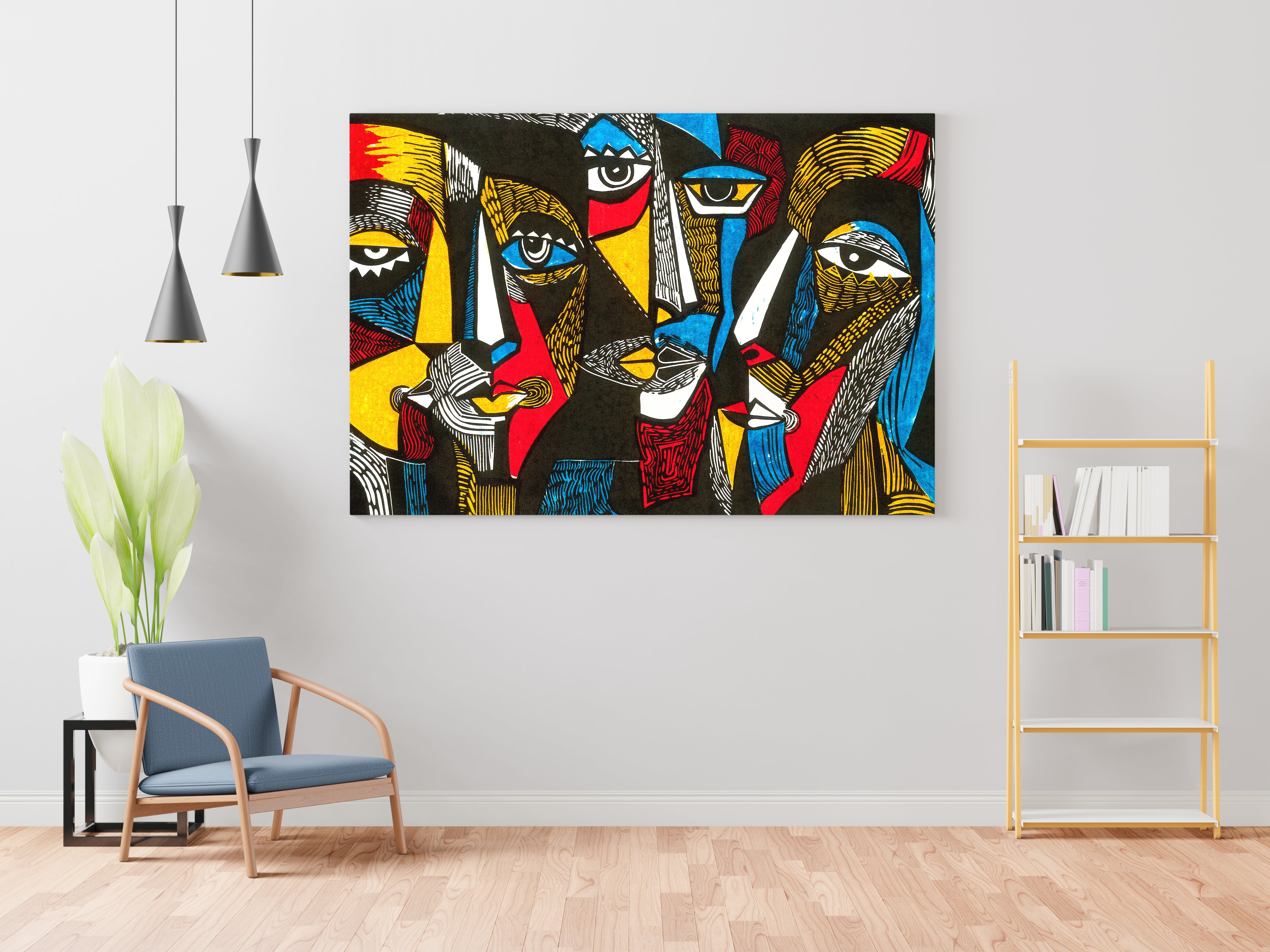 Abstract Linocut Faces Canvas Wall Painting