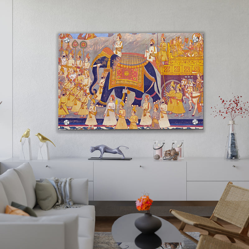 The Royal Elephant Procession Traditional Premium Acrylic Wall Painting