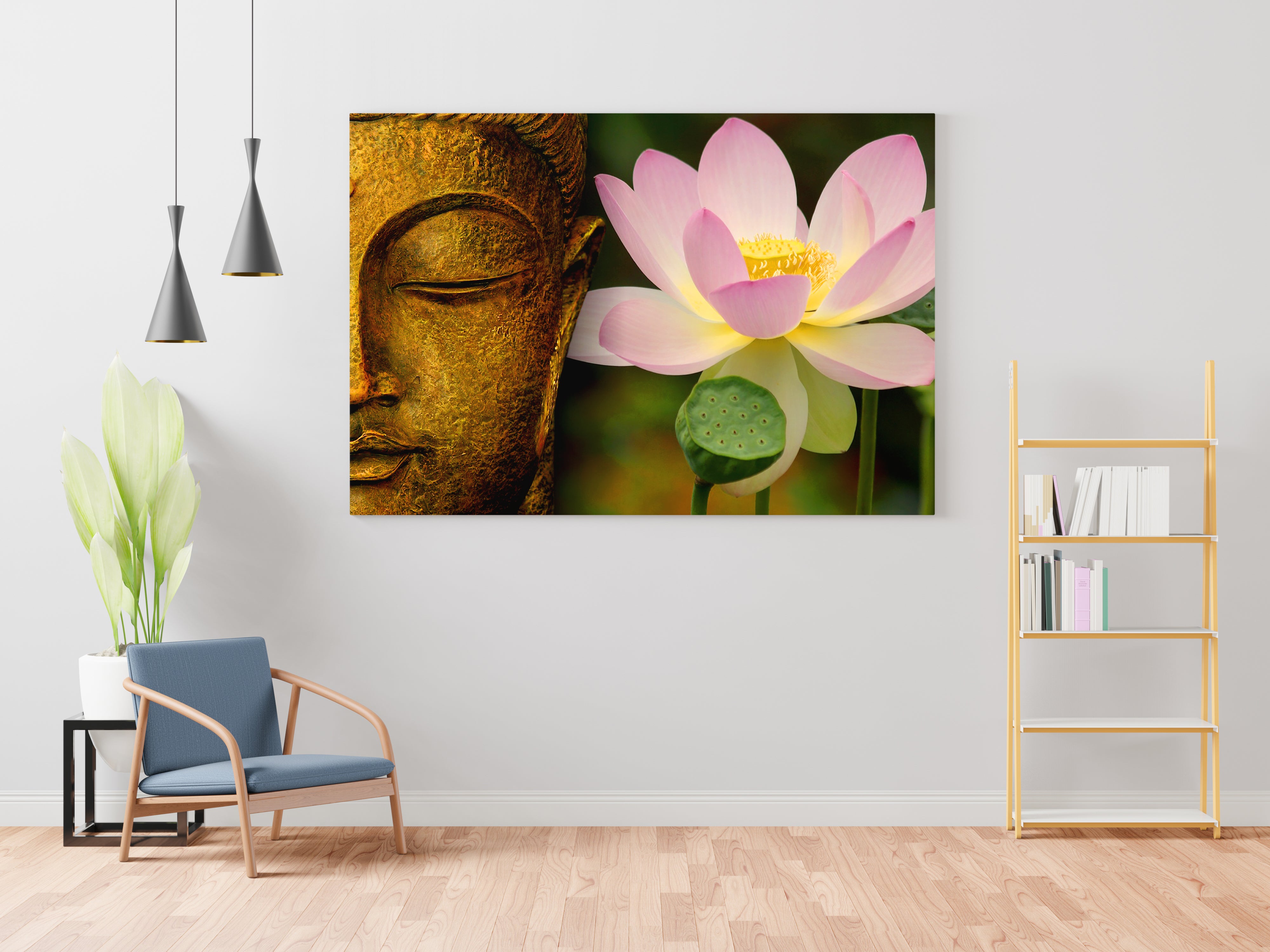 Buddha with Lotus Spiritual Canvas Wall Painting