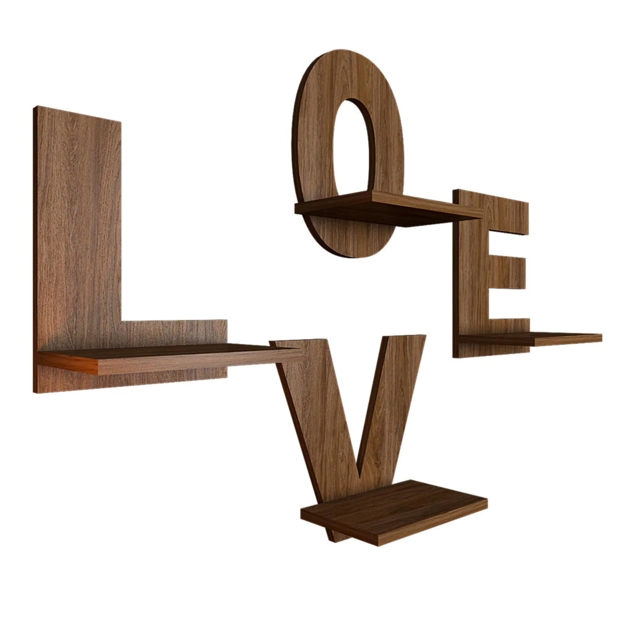 Love Text Alphabet Dark Walnut Planter Shelves Set Of 4