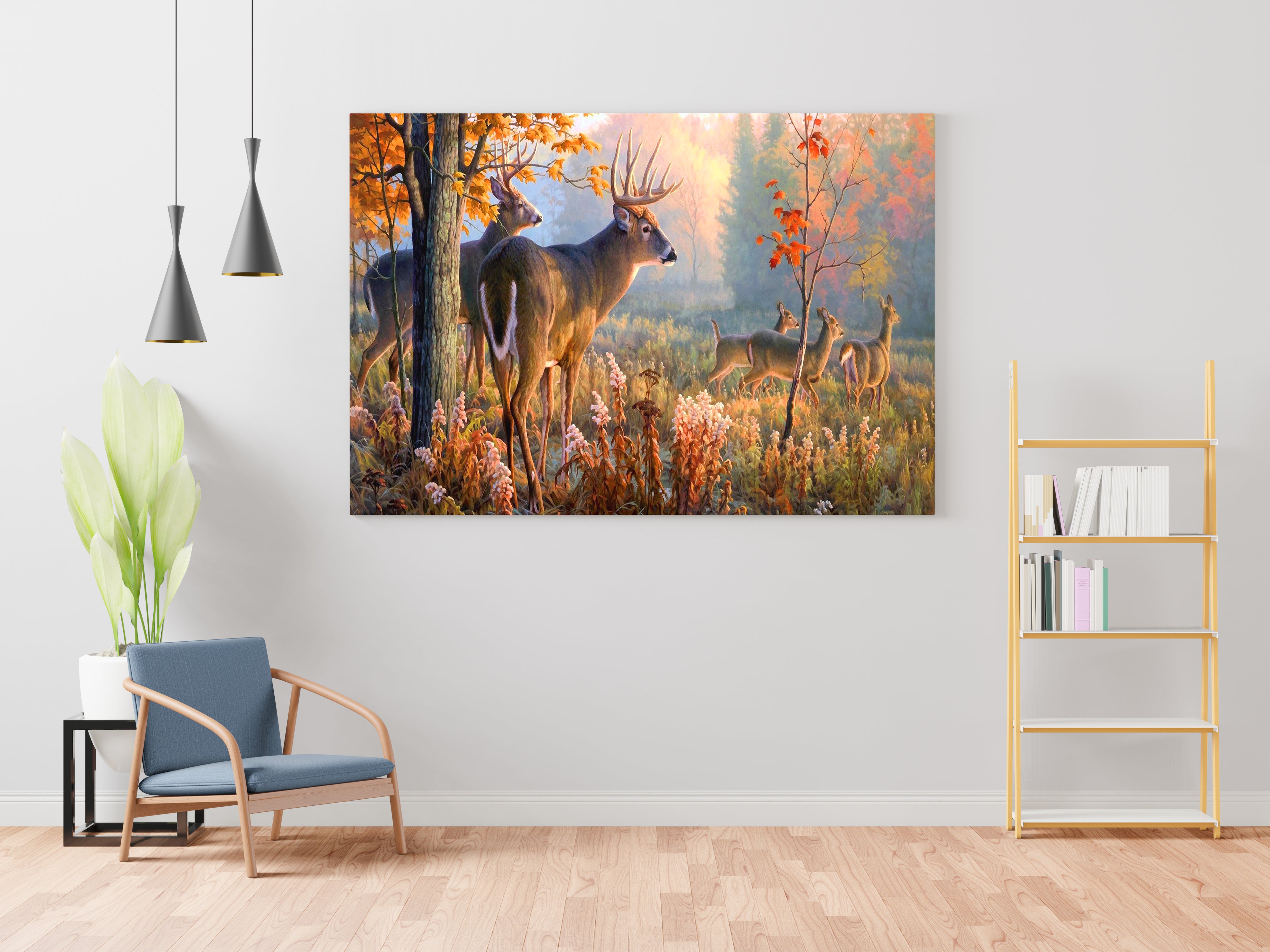 Beautiful Deer Forest Scenery Canvas Wall Painting