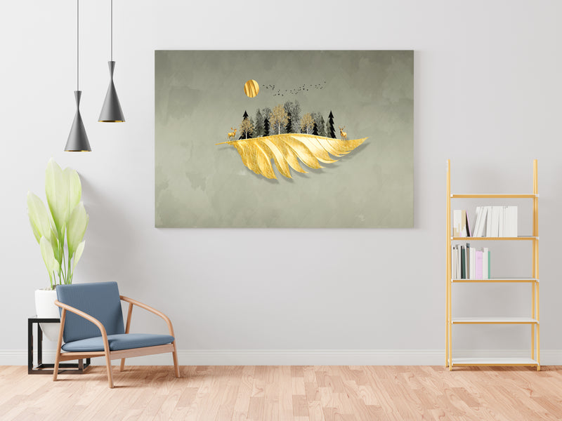 Golden Leave Canvas Wall Painting