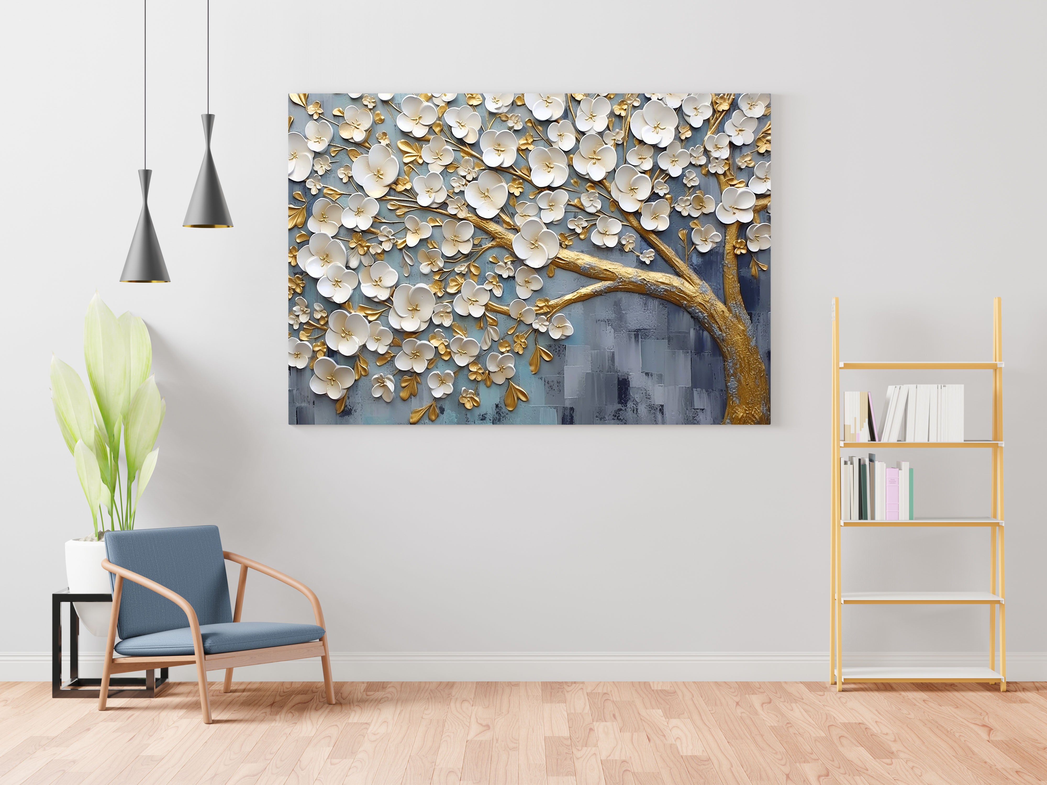 Abstract White Flower Tree Canvas Wall Painting