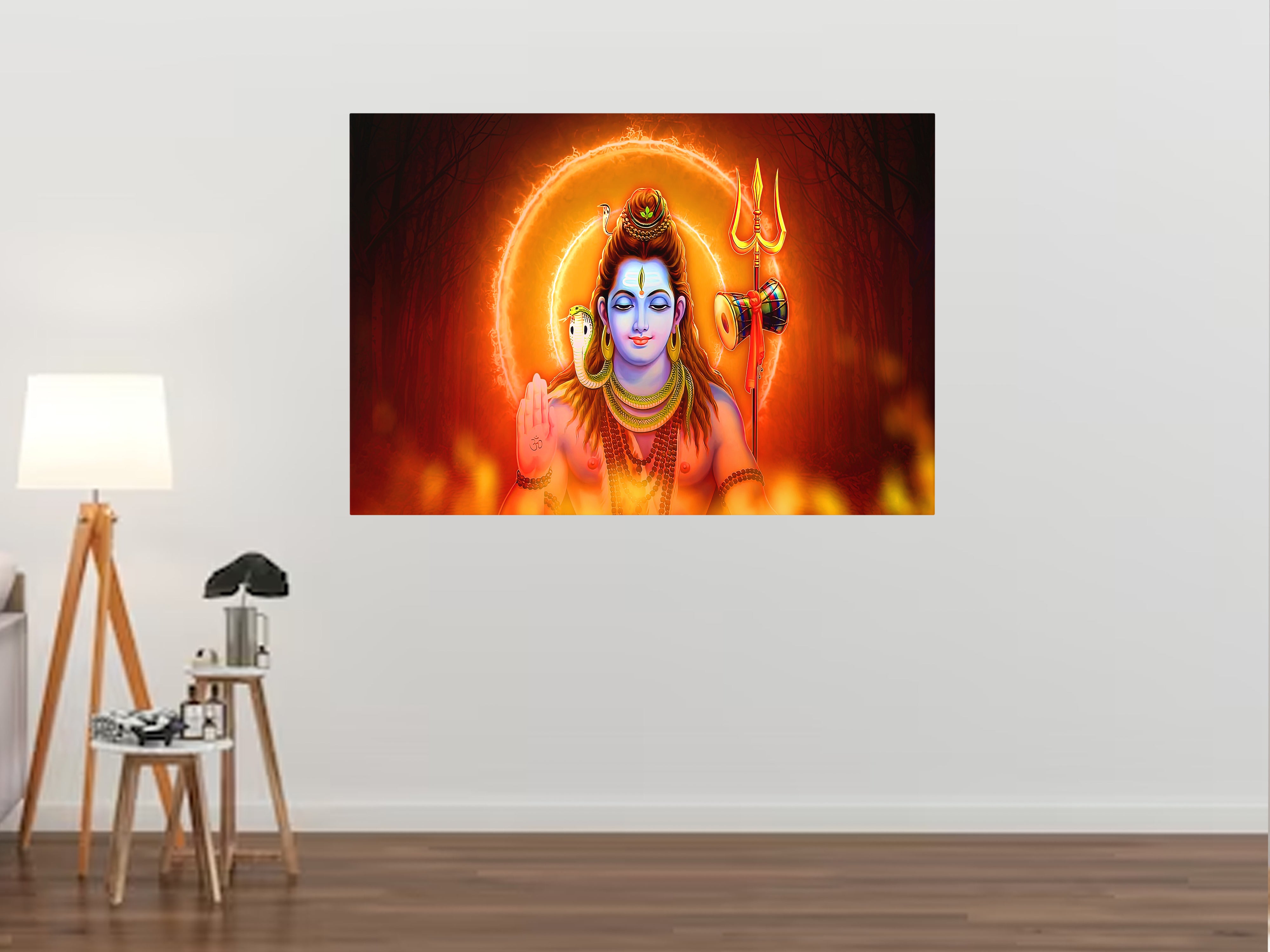 Lord Shiv with Fire and Sun Rays Canvas Wall Painting