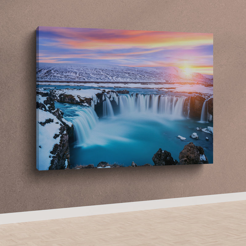 Waterfall In Winter Premium Wall Painting