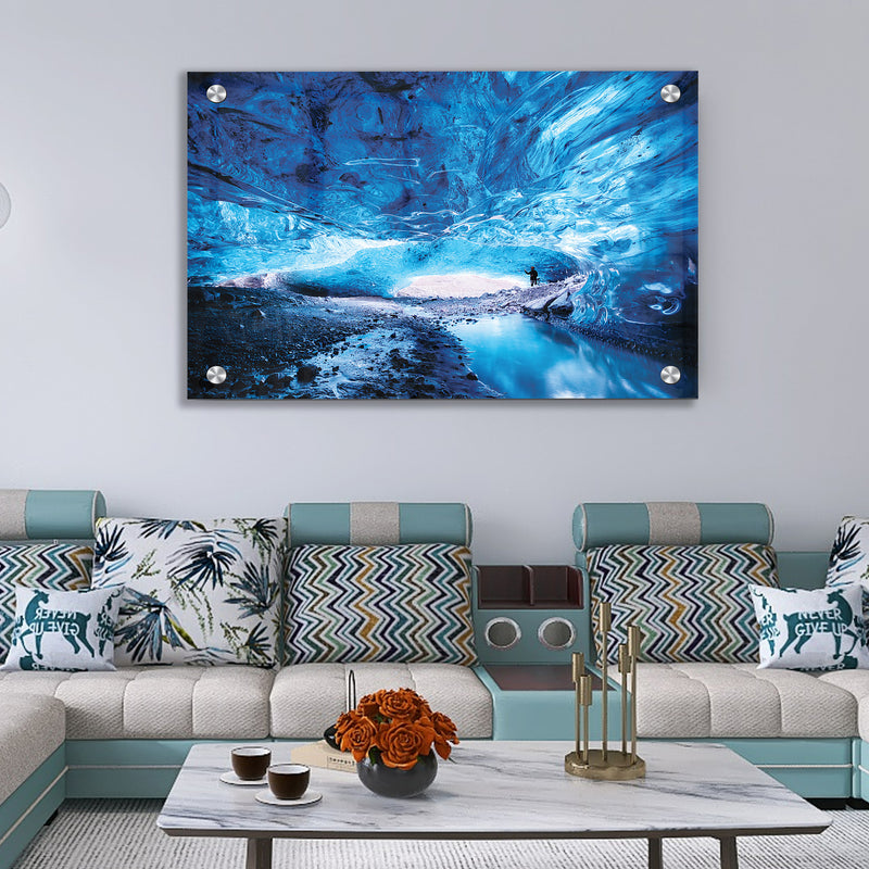 Blue Ice Cave And River Premium Acrylic Wall Painting