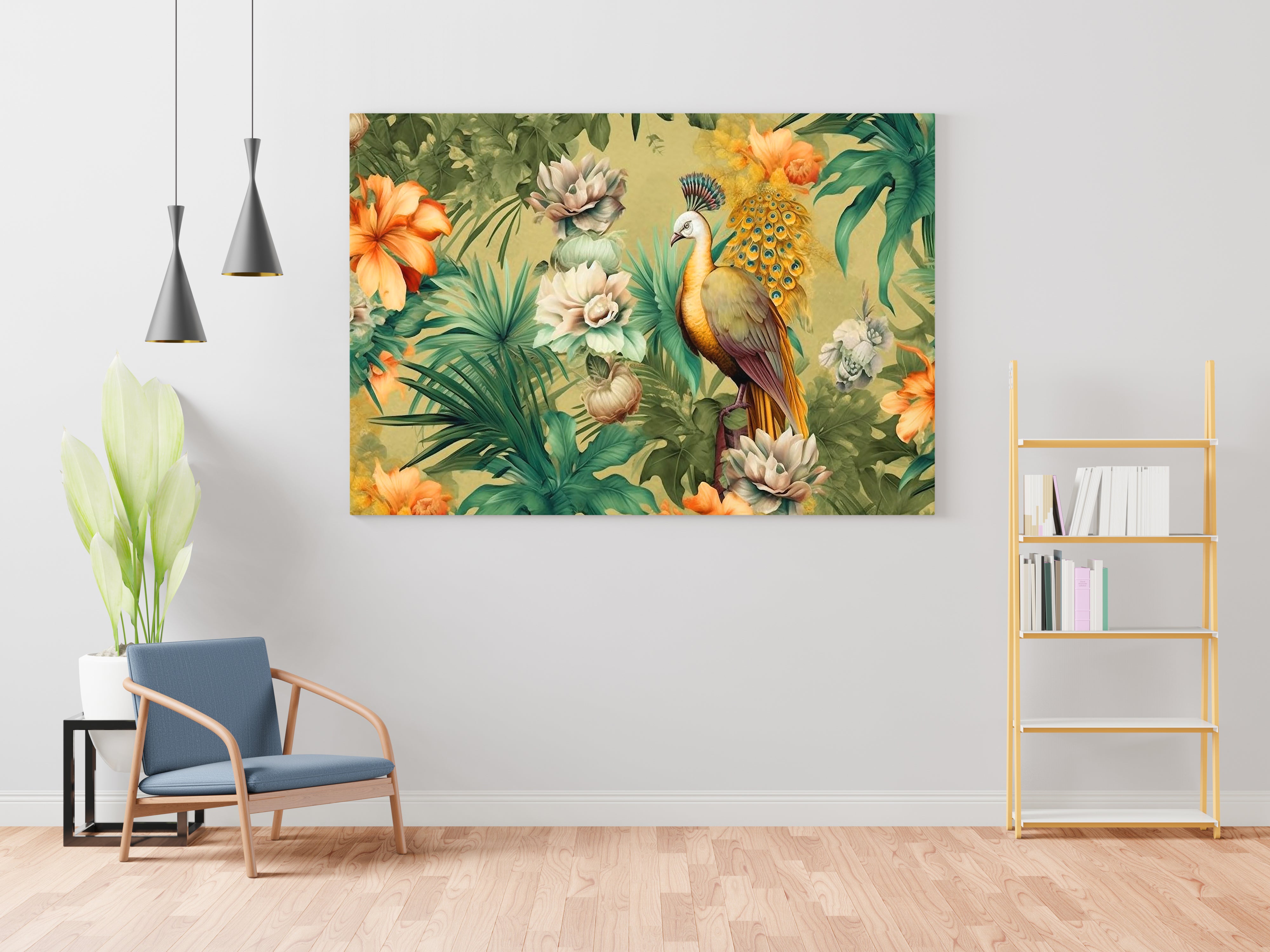 Peacock and Flowers Abstract Art Canvas Wall Painting