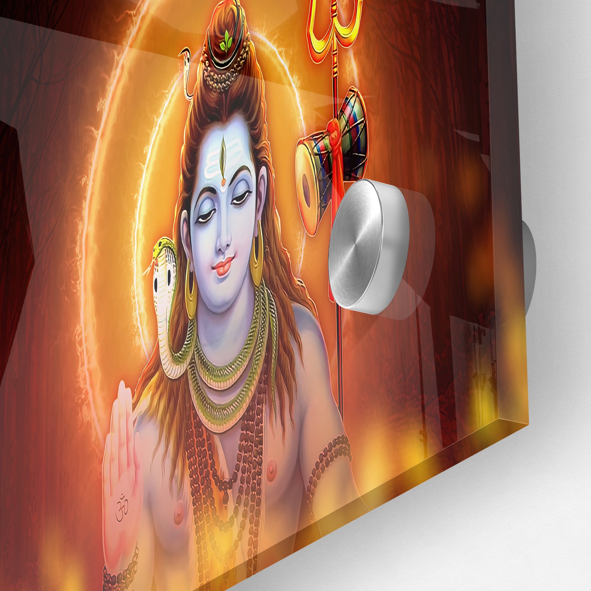 Lord Shiv with Fire and Sun Rays Acrylic Wall Painting