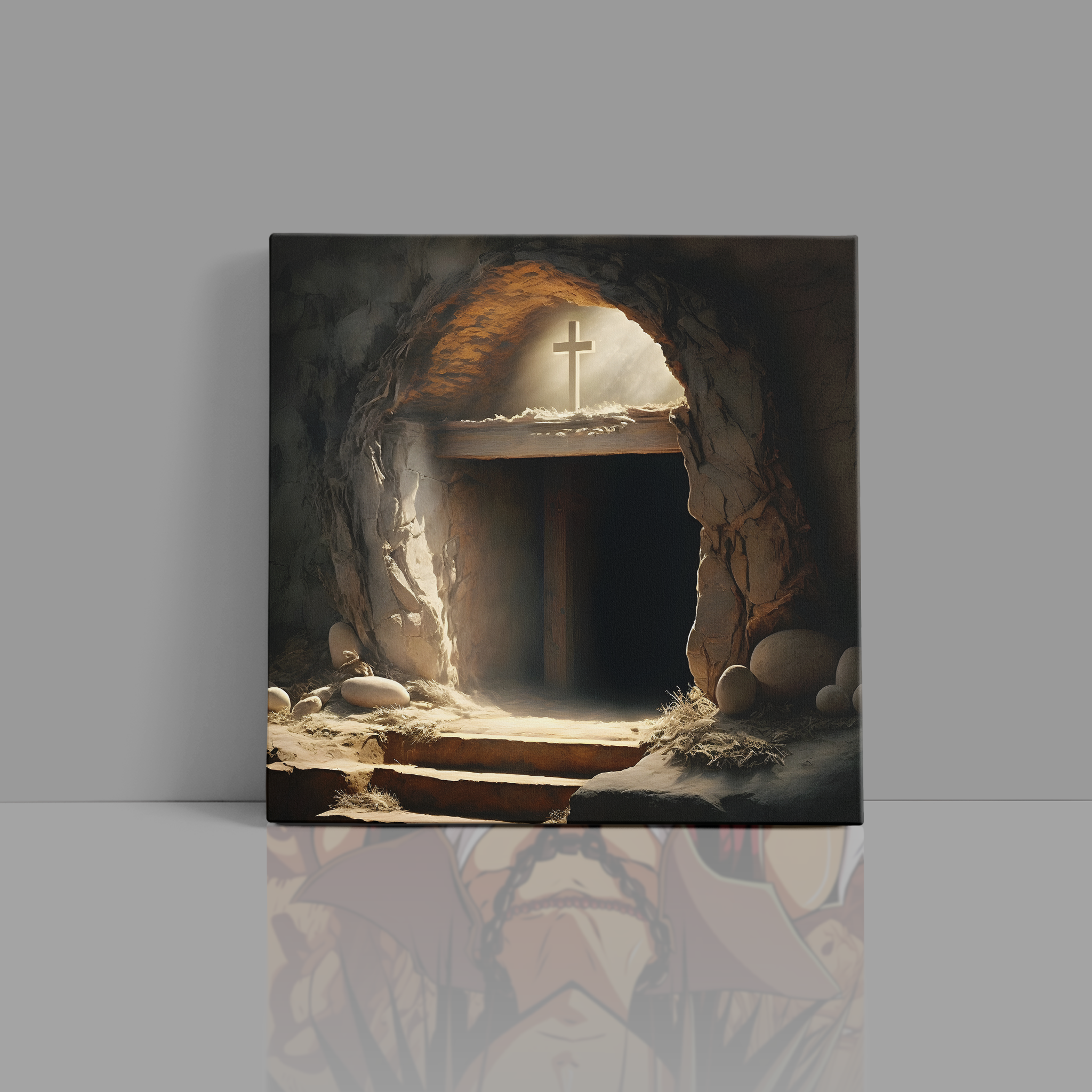 Jesus Cross In Cave Canvas Wall Painting