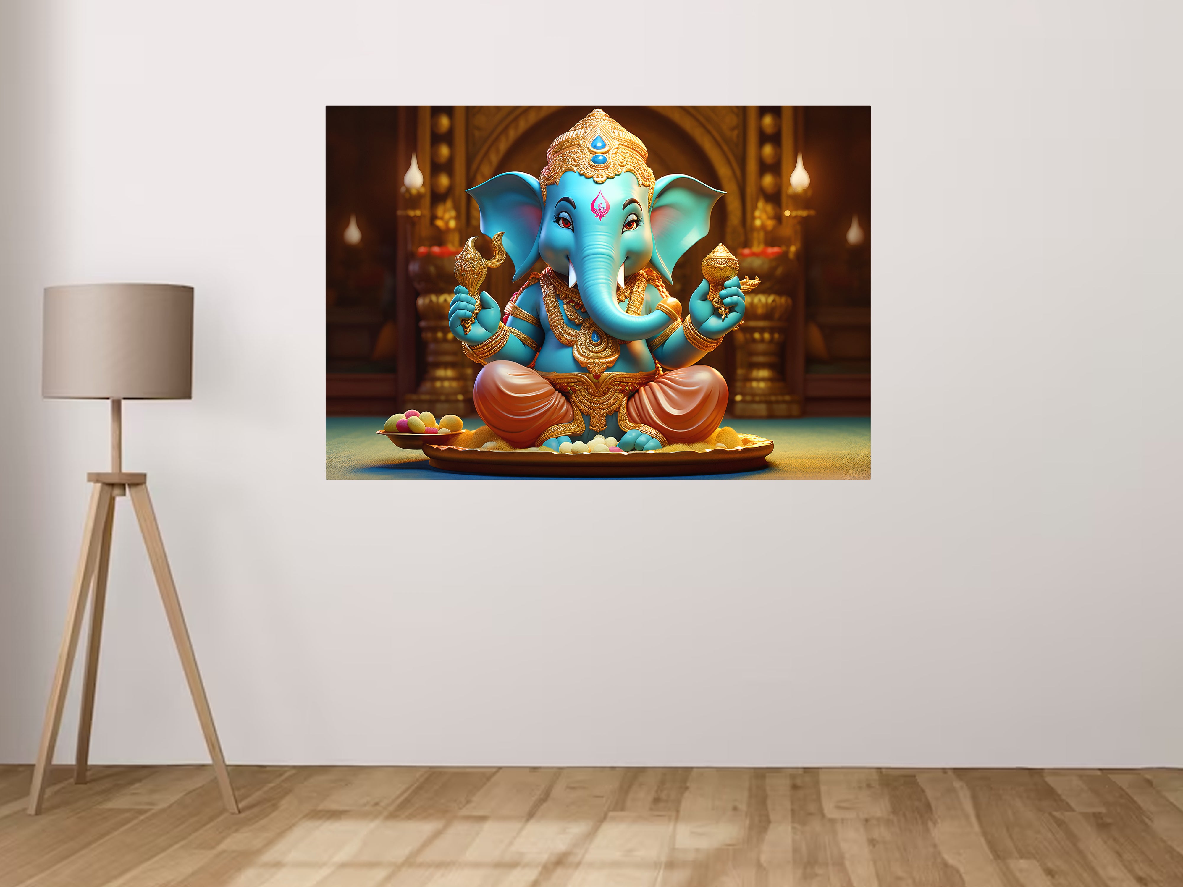 Lord Ganesha Holding Shell Canvas Wall Painting