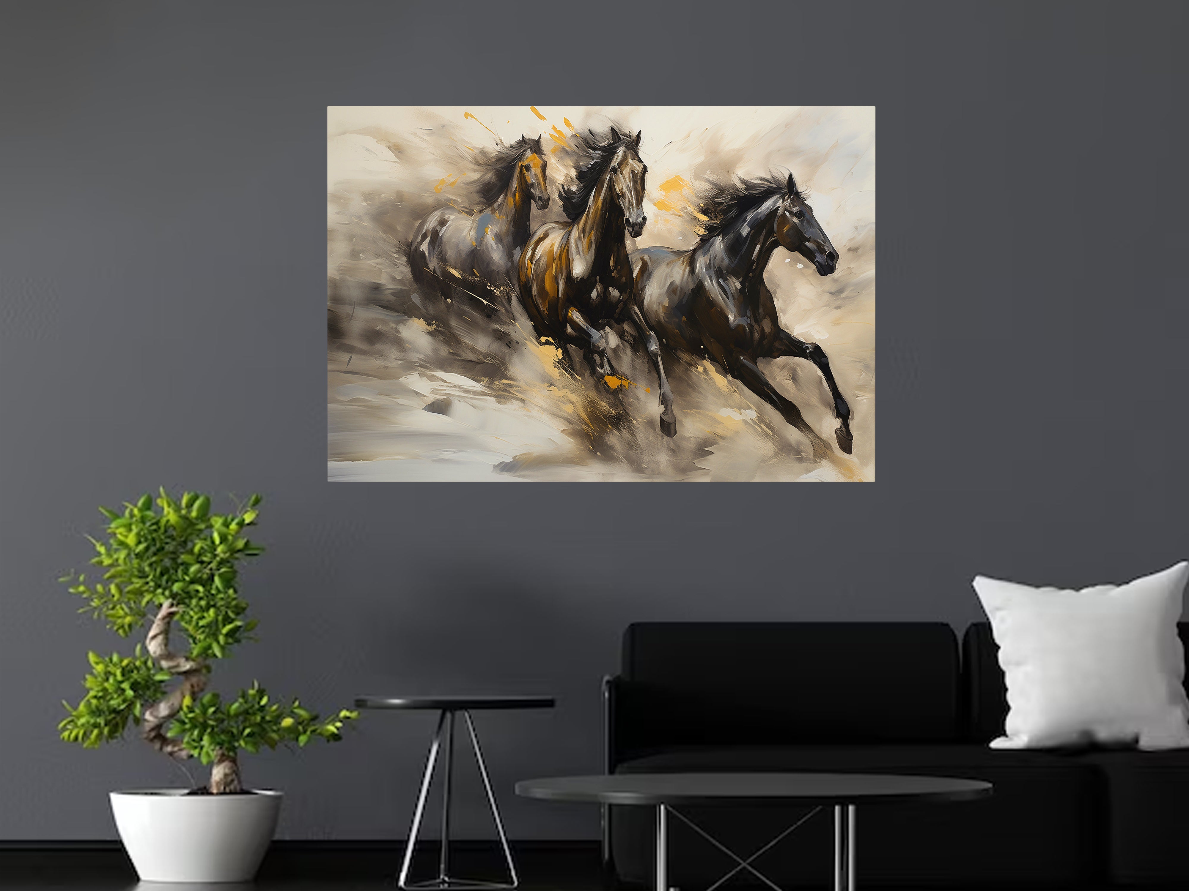 Abstract Tree Runing Horses Canvas Wall Painting