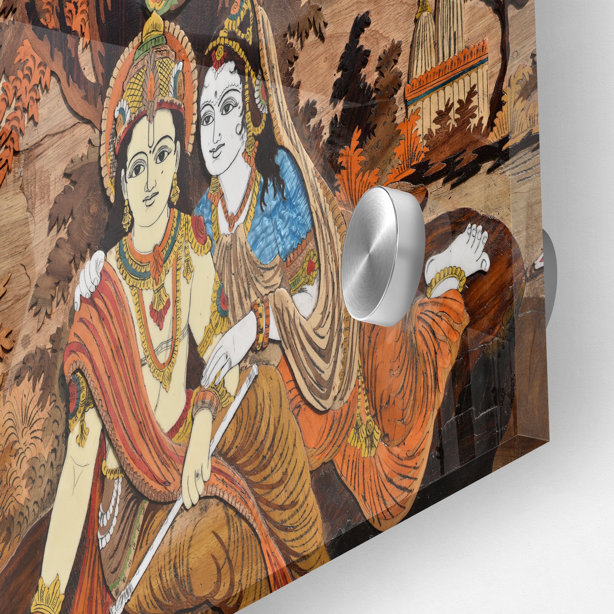 God Radha Krishna Wooden Taxture Acrylic Wall Painting