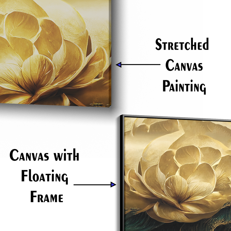 Modern Golden Flower and Waves Premium Wall Painting
