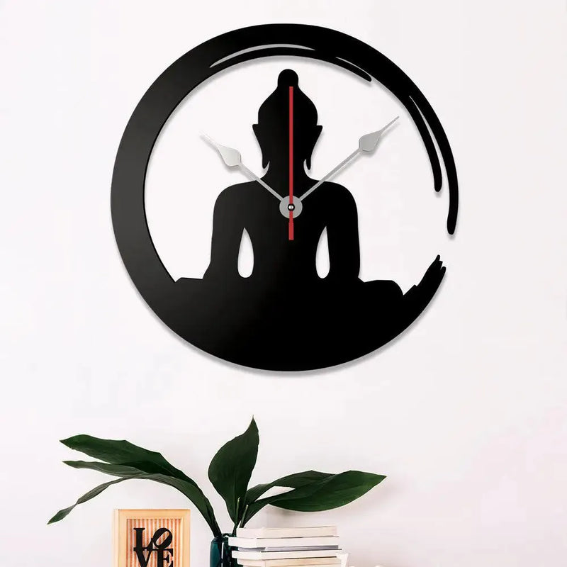 Buddha Sitting in Lotus Posture Wooden Wall Clock