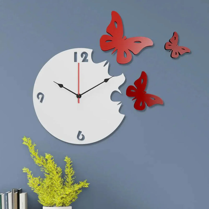 Butterfly in Red Color Wooden Wall Clock