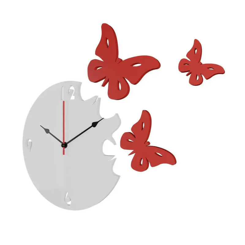 Butterfly in Red Color Wooden Wall Clock