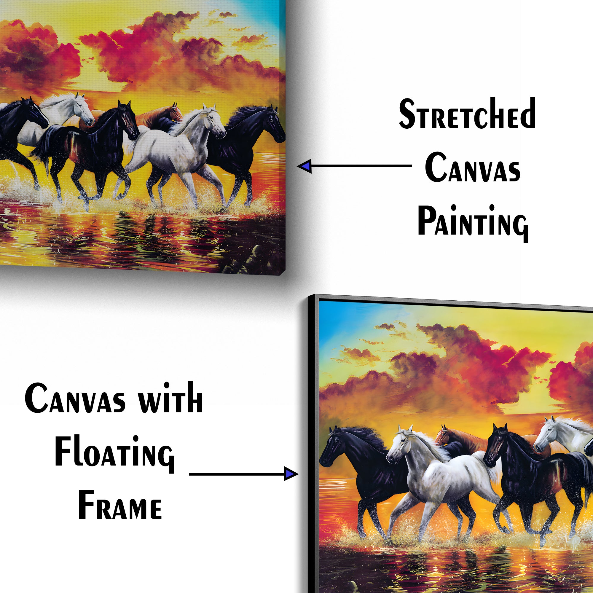 Panoramic Running Seven Horses Abstract Canvas Wall Painting