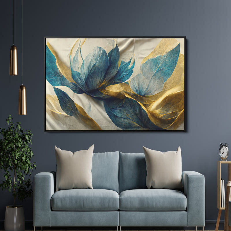 Beautiful Golden Flower and Waves Wall Painting