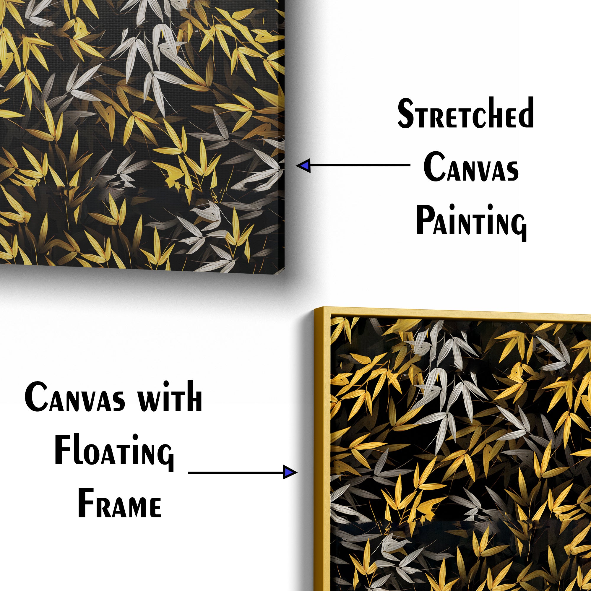 Golden Bamboo Leaves Morden Art Canvas Wall Painting