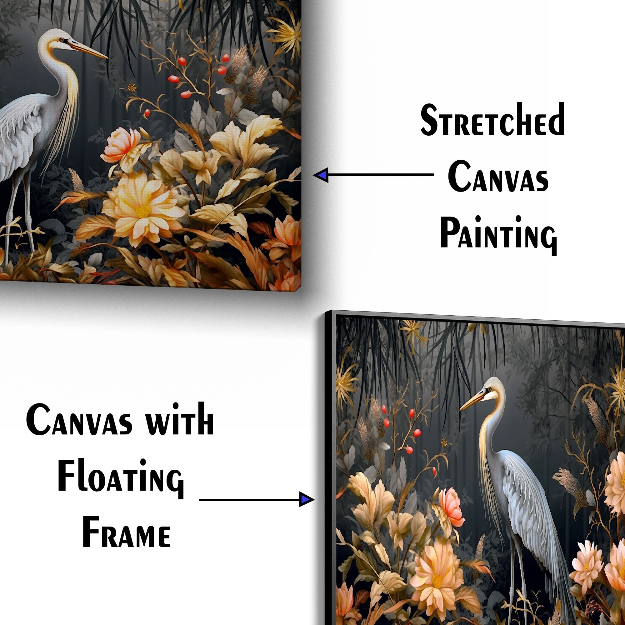 Flowers And Flamingo Canvas Wall Painting