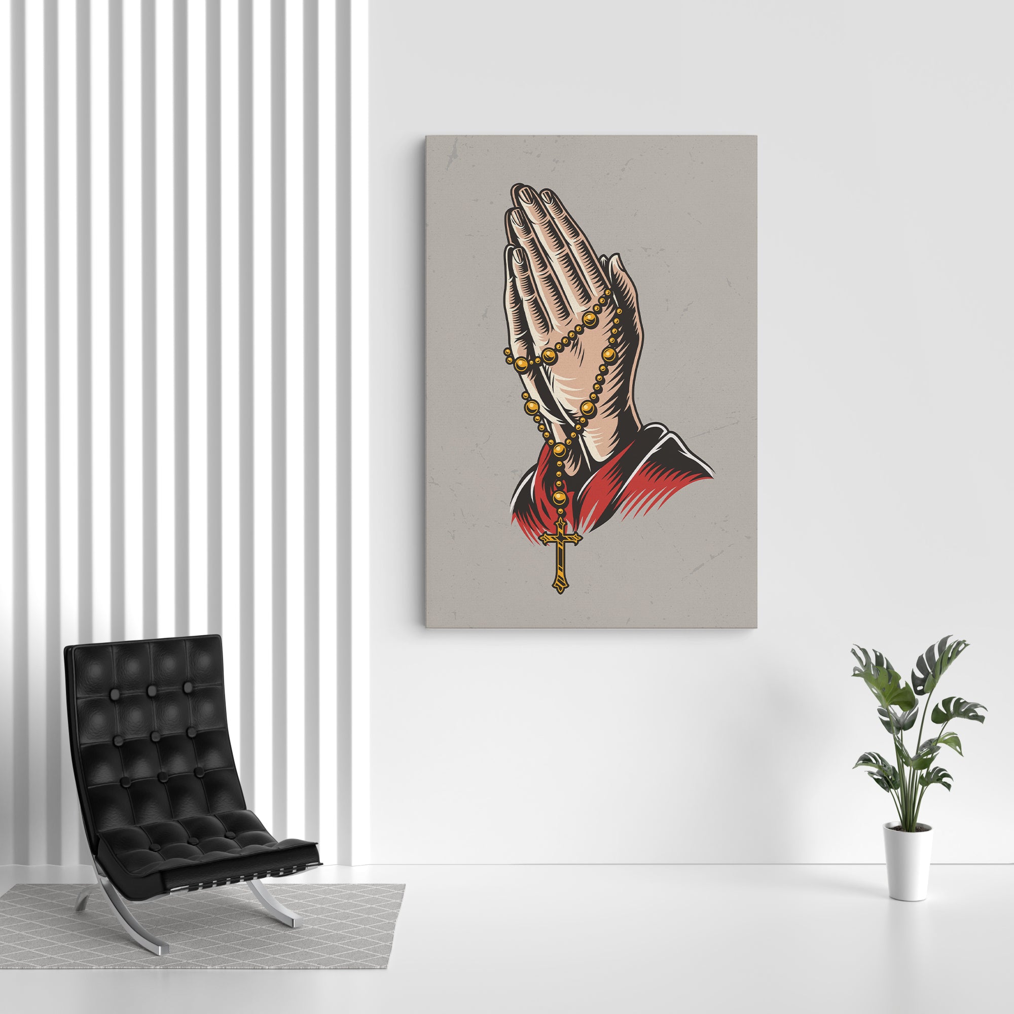 Praying Hands Holding Rosary Canvas Wall Painting