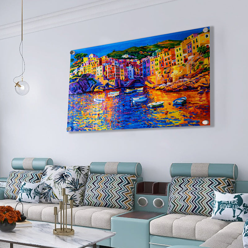 Abstract City And Water Boat Premium Acrylic Wall Painting