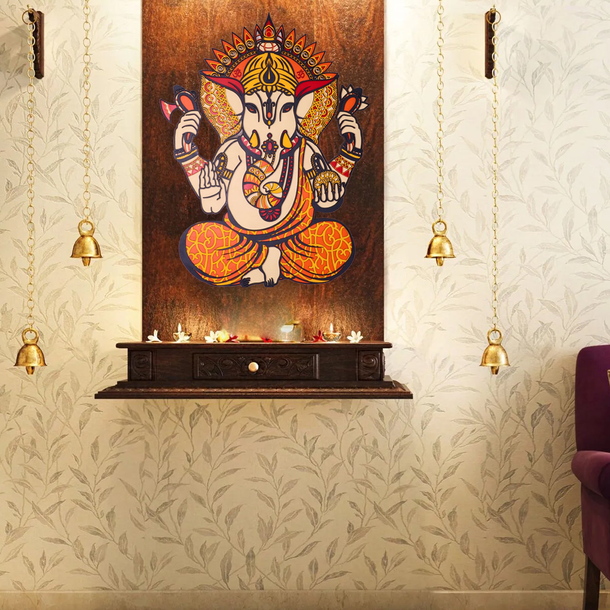 3D Ganesha Wall Art for Pooja Room