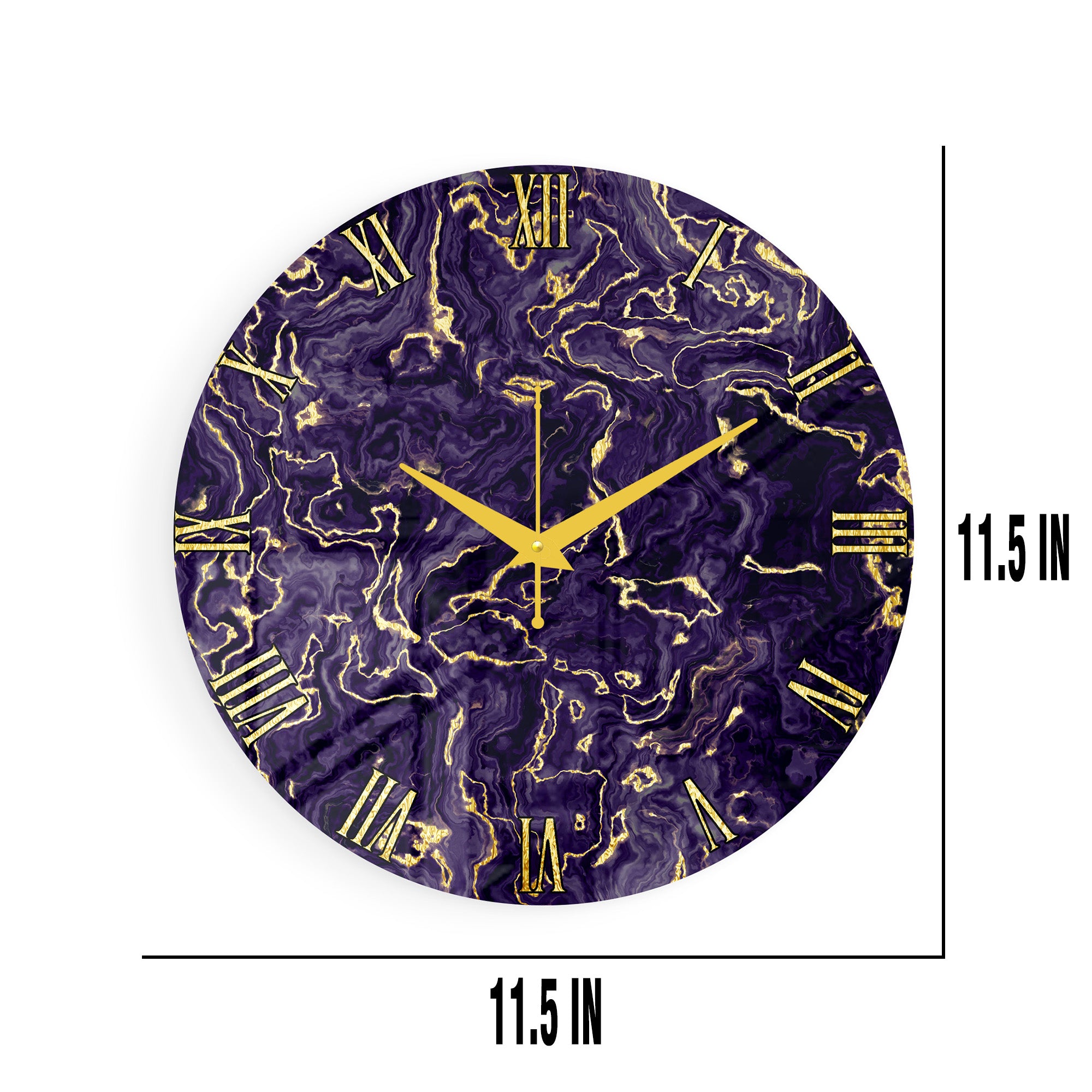 Dark Purple Marble Gold Texture Wall Clock