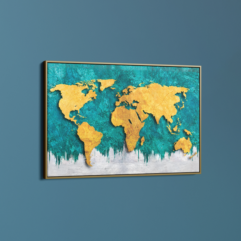 Golden World Map Canvas Wall Painting