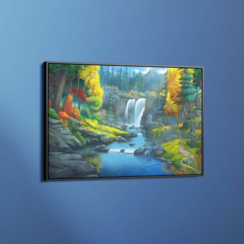 Beautiful Waterfall In Forest Premium Morden Art Wall Painting