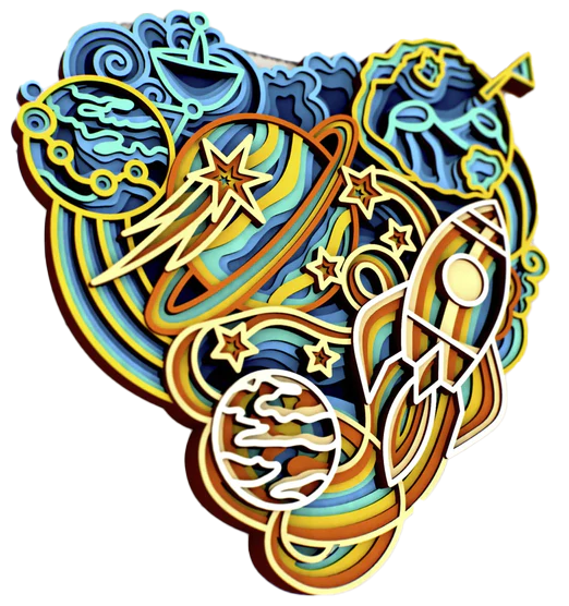 3D Cosmic Dream Heart Mandala Art