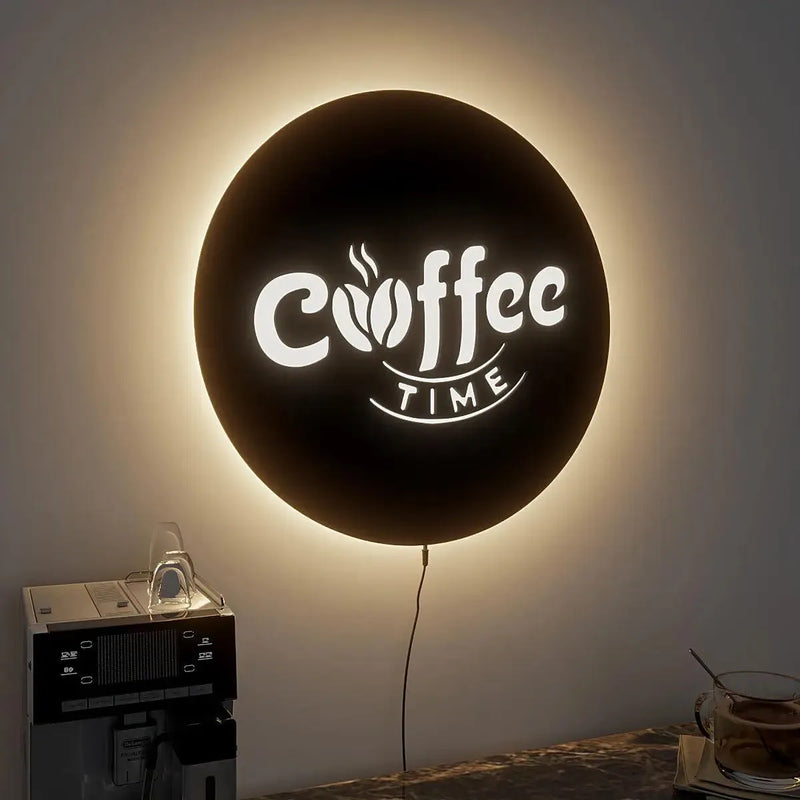 Designer Round Backlit Kitchen Wall Decor for Coffee Lovers