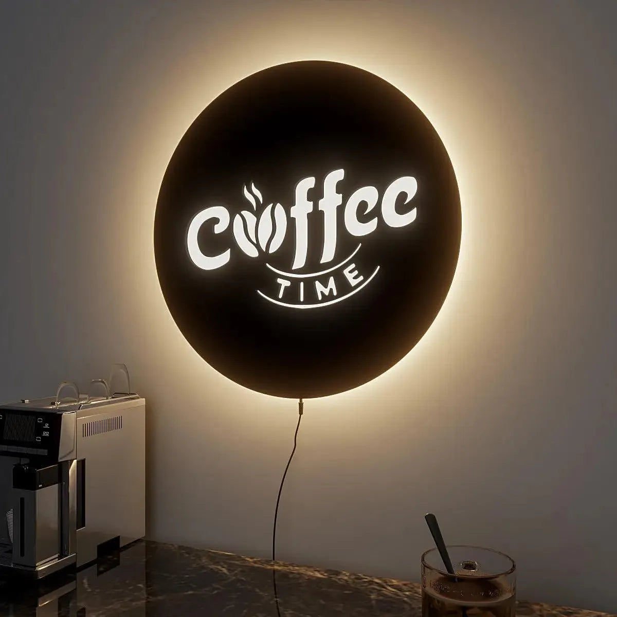 Designer Round Backlit Kitchen Wall Decor for Coffee Lovers