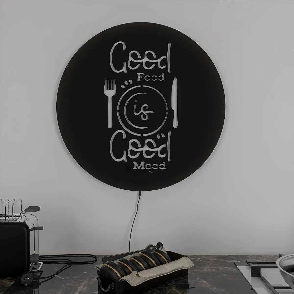 Circular ‘Good Food’ Backlit Wall Decor for Kitchen
