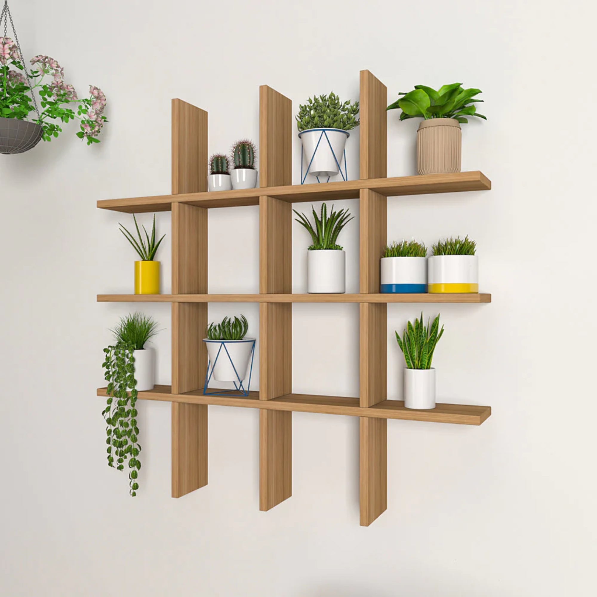 Aesthetic Block Designer With Light Oak Finish Planter Shelves