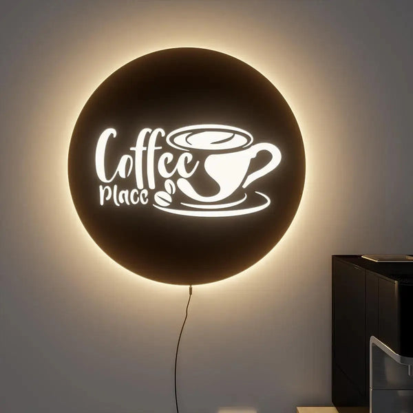 Circular Backlit Kitchen Wall Decor for Coffee Lovers