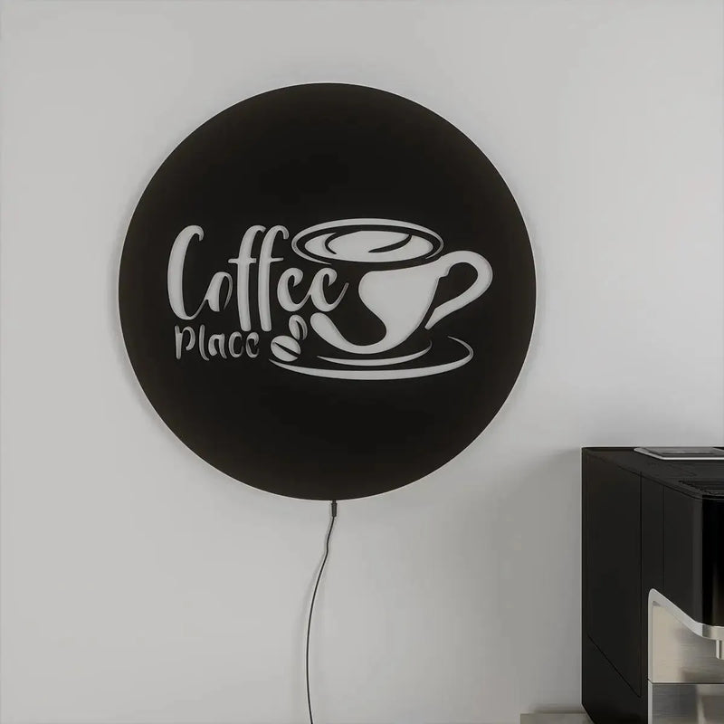 Circular Backlit Kitchen Wall Decor for Coffee Lovers