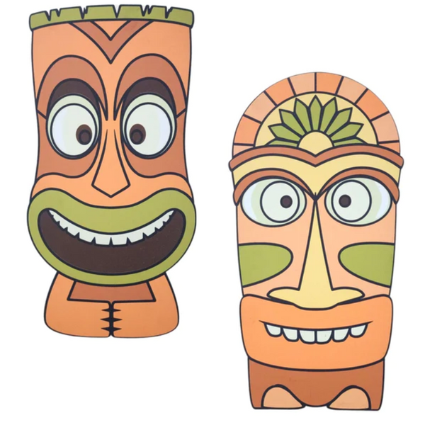 Island Vibe:  Hawaiian Tiki Mask Wall Decor Set of 2