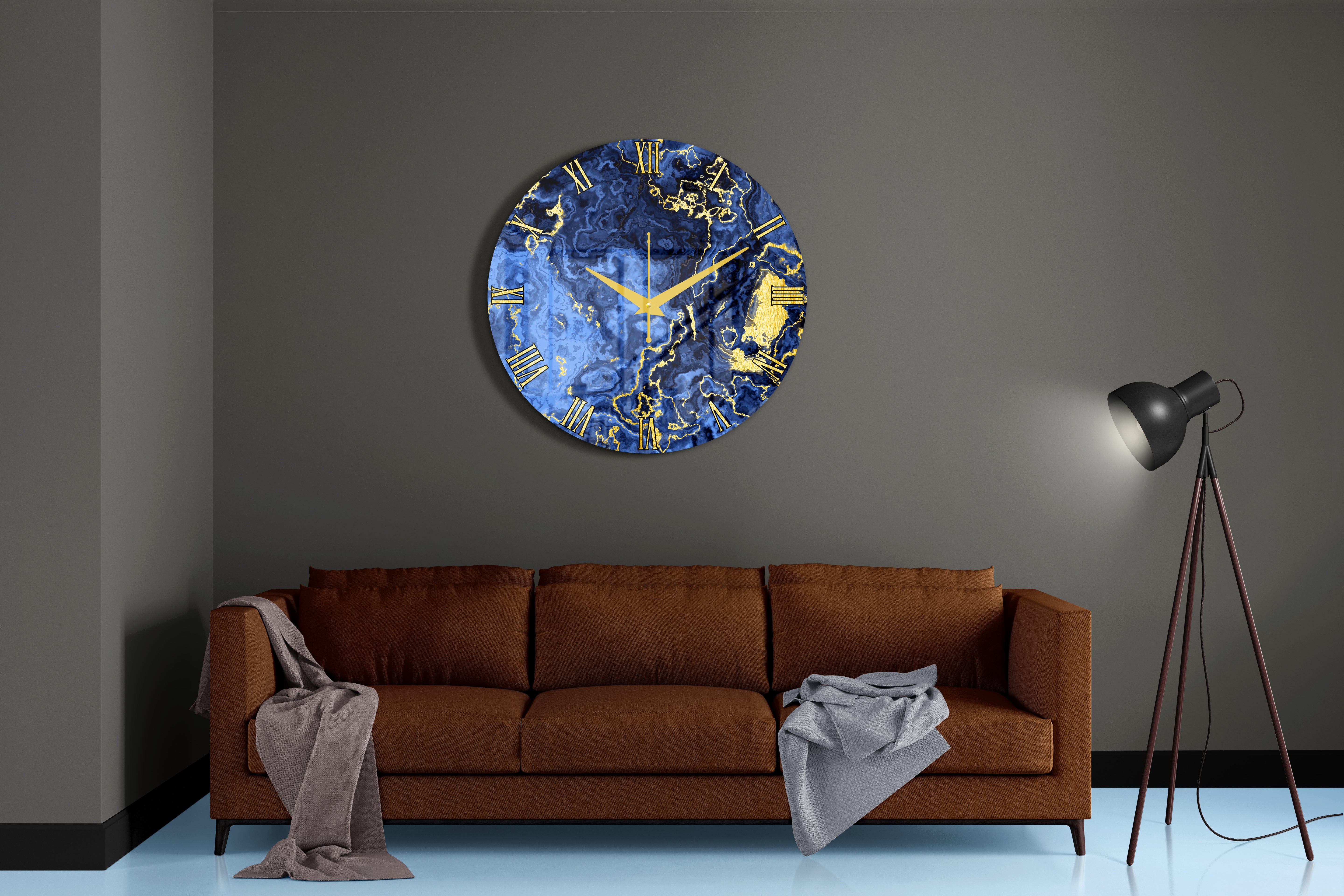 Blue Marble Gold Texture Acrylic Wall Clock