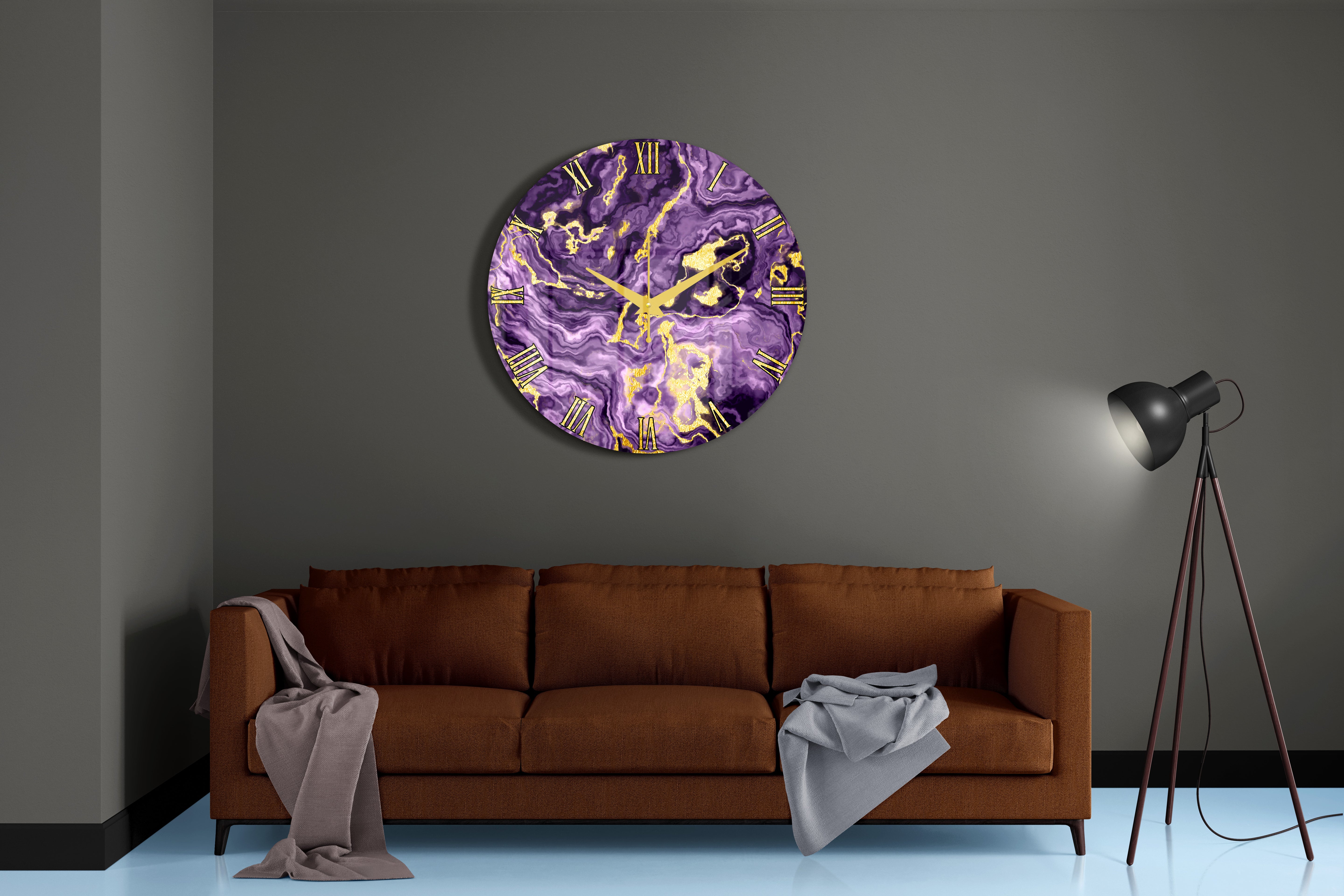 Purple Marble Gold Texture Acrylic Wall Clock