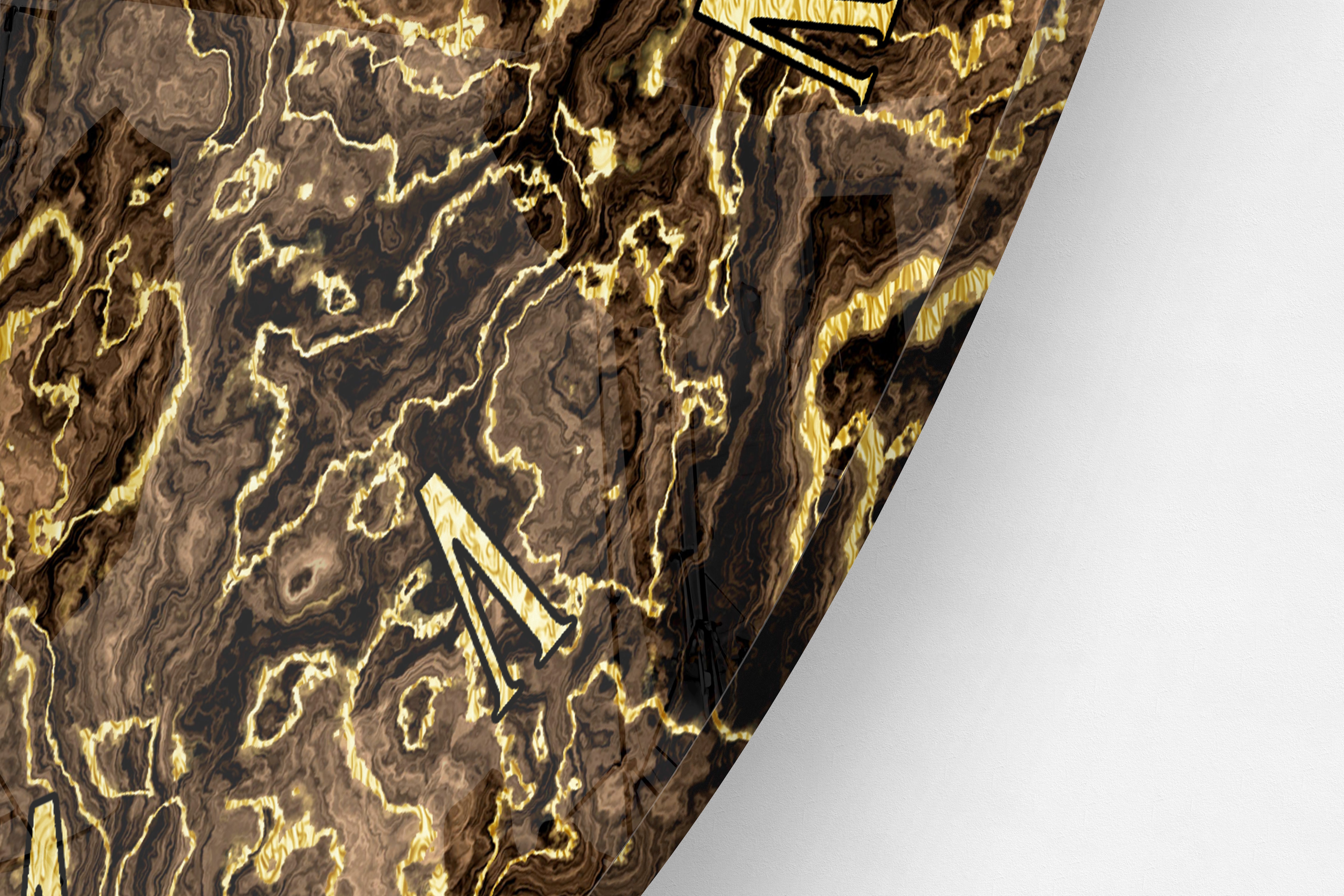 Dark Brown Marble Gold Texture Wall Clock