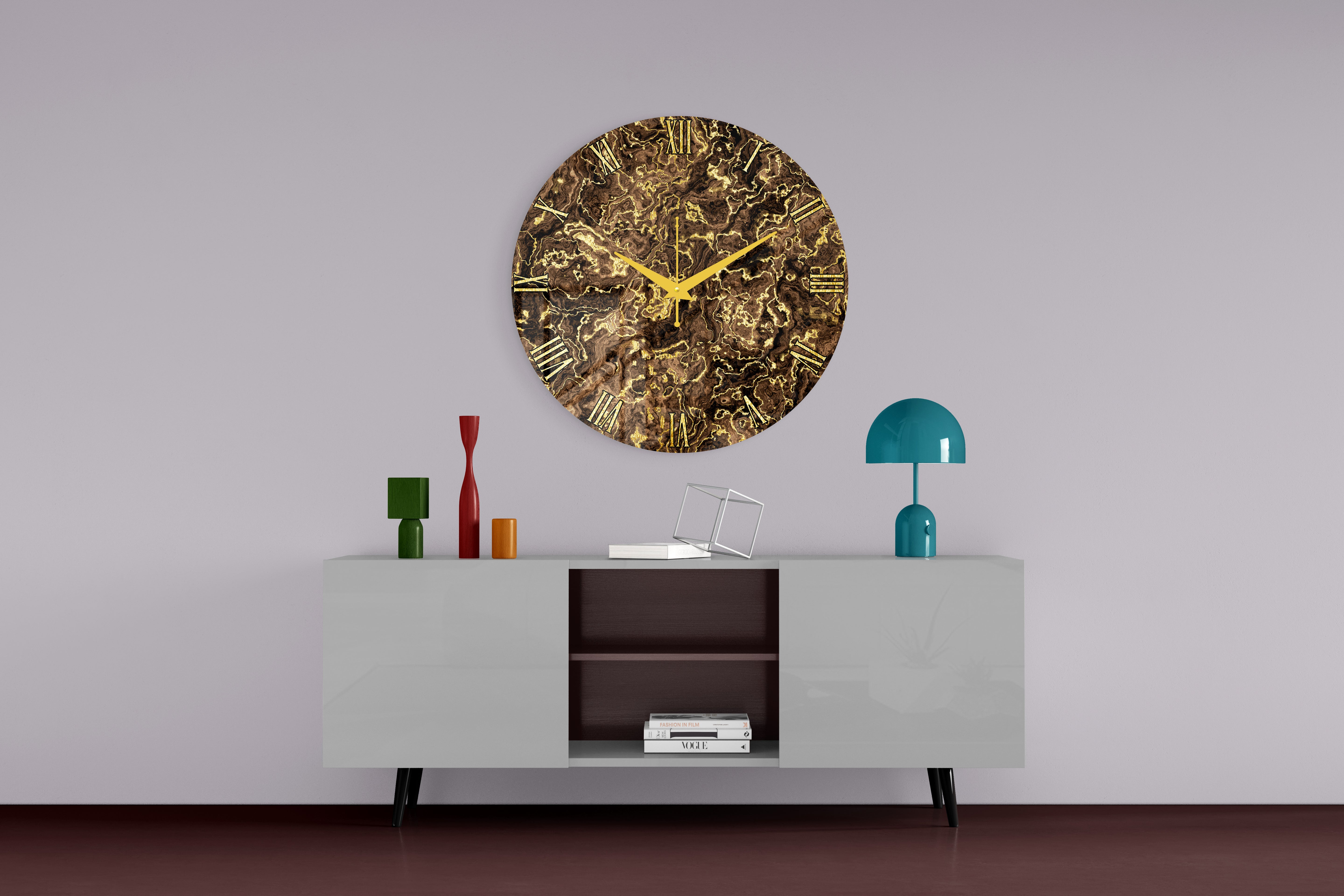 Dark Brown Marble Gold Texture Wall Clock