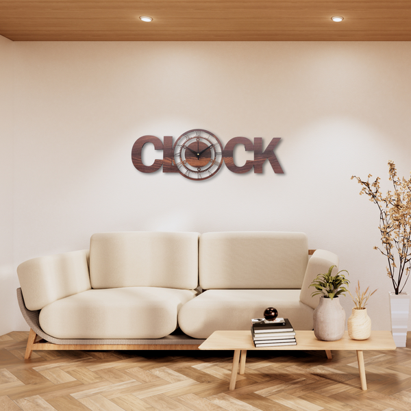 Mechanical Clock Text Shape Wooden Wall Clock