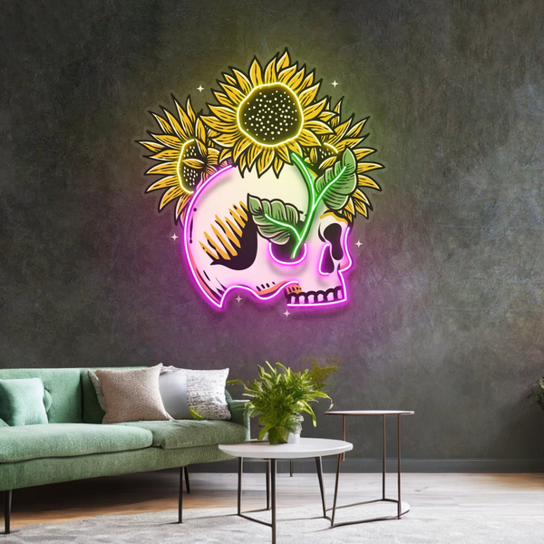 Skull Sun Flowers Sign Pop Art Led Neon Light