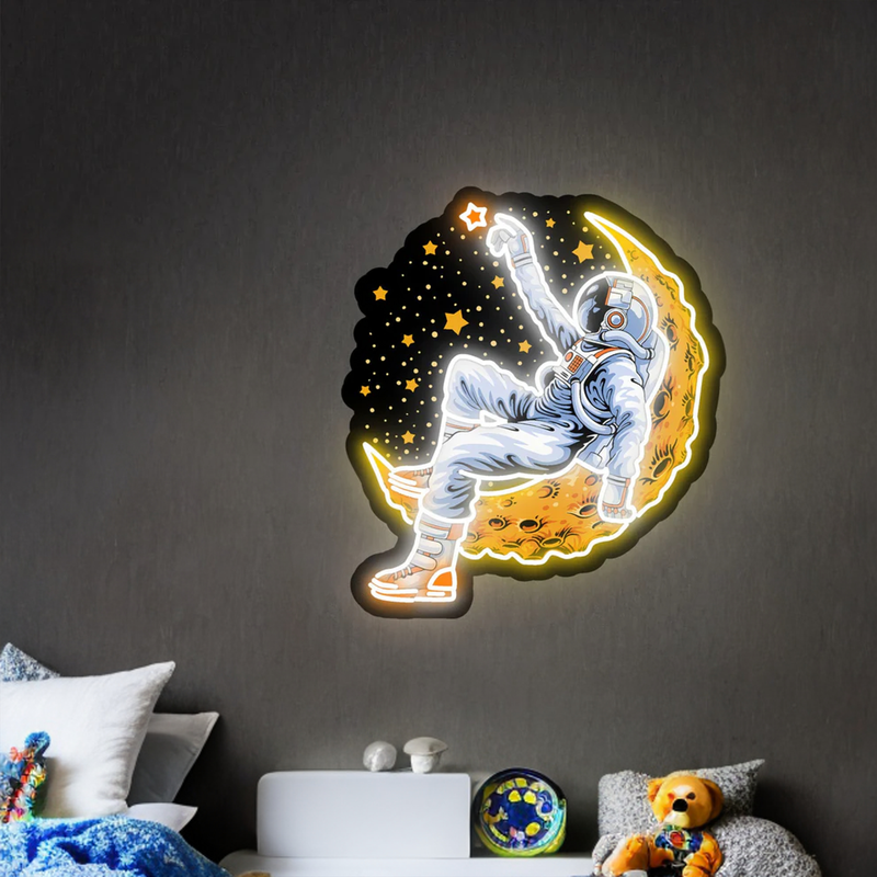 Atronaut Lying On Moon  Acrylic Artwork Led Neon Light